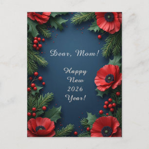 Cartão Postal 🎄 Elegância Floral de Poinsettia de Inverno ❄️ Fe