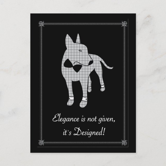 Cartão Postal Elegância Inglesa Bull Terrier Black tie art pet (Frente)