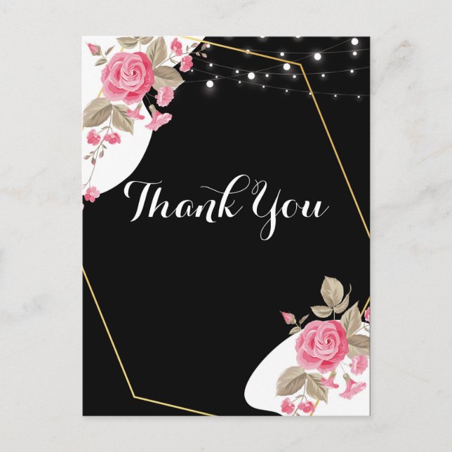 Cartão Postal Elegância Moderna Luz de cordão floral rosa Obriga (Frente)