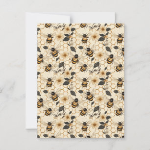 Cartão Postal Elegant Bee and Honeycomb Pattern
