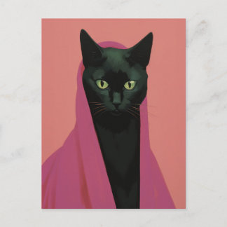 Cartão Postal Elegant Black Cat in Pink