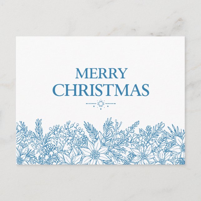 Cartão Postal Elegant Blue Floral Merry Christmas Chinoiserie (Frente)