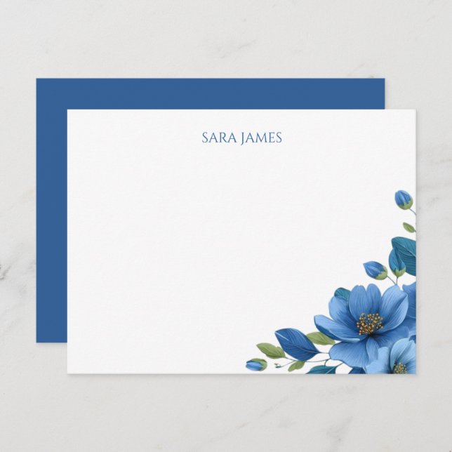 Cartão Postal Elegant Blue Floral Personal Postcard (Frente/Verso)
