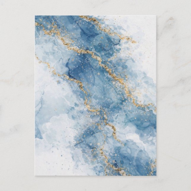 Cartão Postal Elegant Blue Gold Glitter Abstract Flow            (Frente)