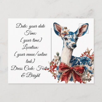 Cartão Postal Elegant Blue & Red Holiday Invitation Invitation