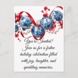 Cartão Postal Elegant Blue & Red Holiday Invitation Invitation