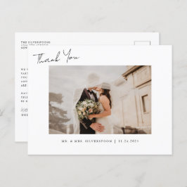 Cartão Postal Elegant Calligraphy Script Wedding Photo Thank You
