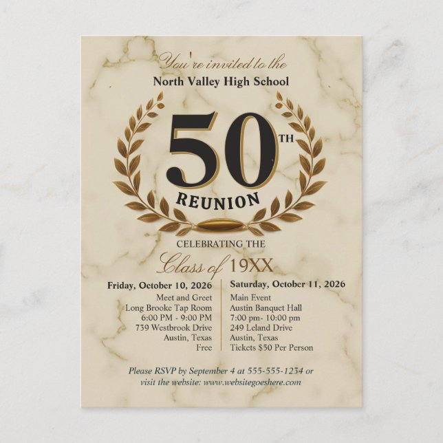 Cartão Postal Elegant Class of 1976 50th High School Reunion (Frente)