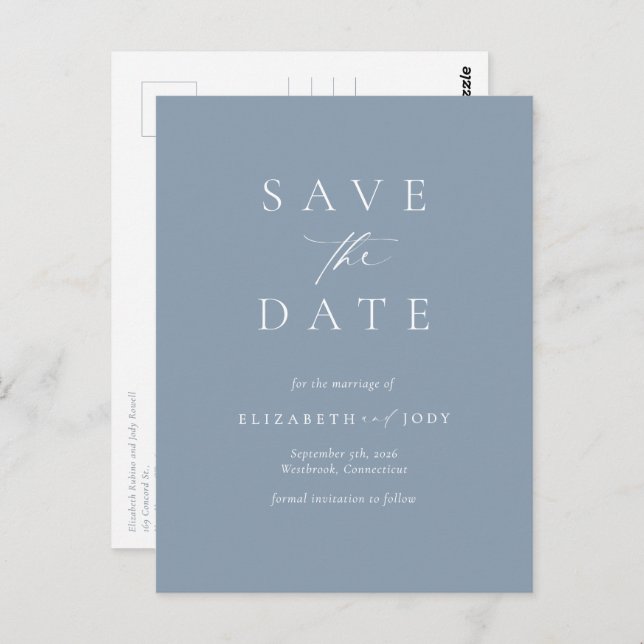 Cartão Postal Elegant Dusty Blue Simple Save The Date (Frente/Verso)