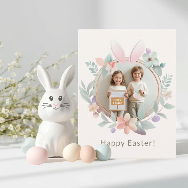 Cartão Postal Elegant Easter Bunny Wreath Photo Postcard (Criador carregado)