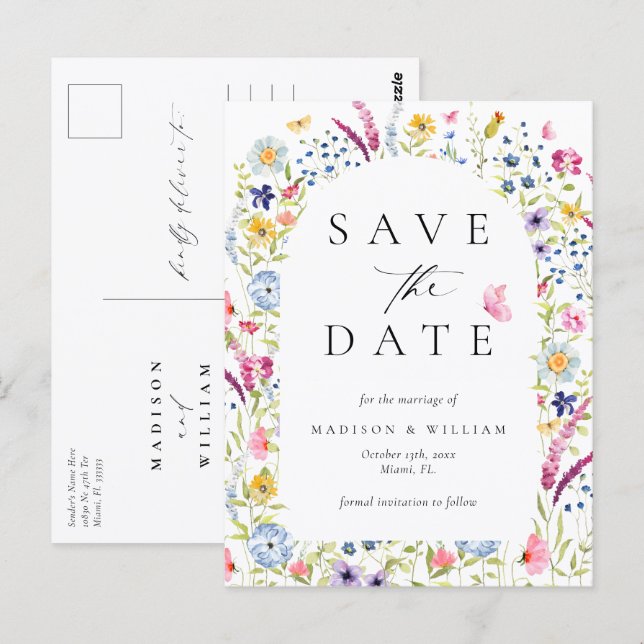 Cartão Postal Elegant Floral Botanical Rustic Save the Date (Frente/Verso)