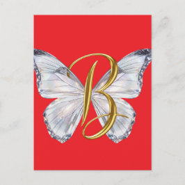 Cartão Postal Elegant Floral Butterfly Letter B - Artistic Monog