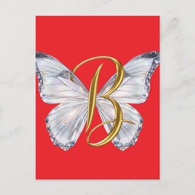Cartão Postal Elegant Floral Butterfly Letter B - Artistic Monog (Frente)