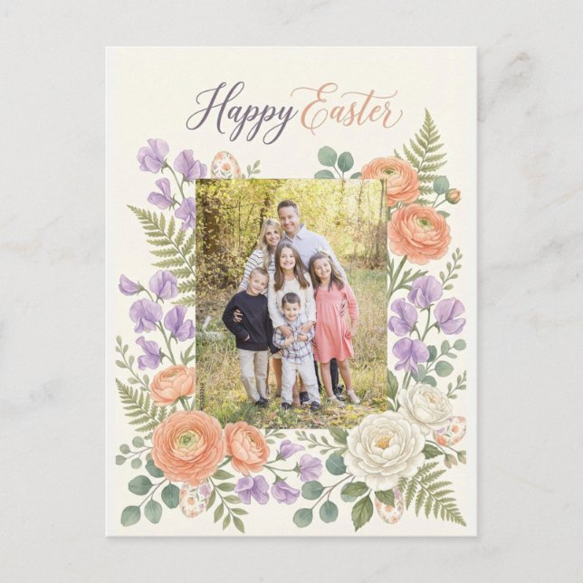 Cartão Postal Elegant Floral Easter Blessings Brunch Invitation  (Frente)