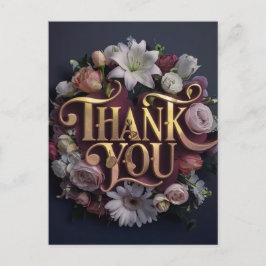 Cartão Postal Elegant Floral “Thank You” Gold Lettering Design
