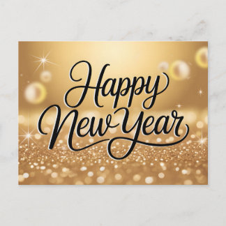 Cartão Postal Elegant Gold Glitter Sparkle Happy New Year