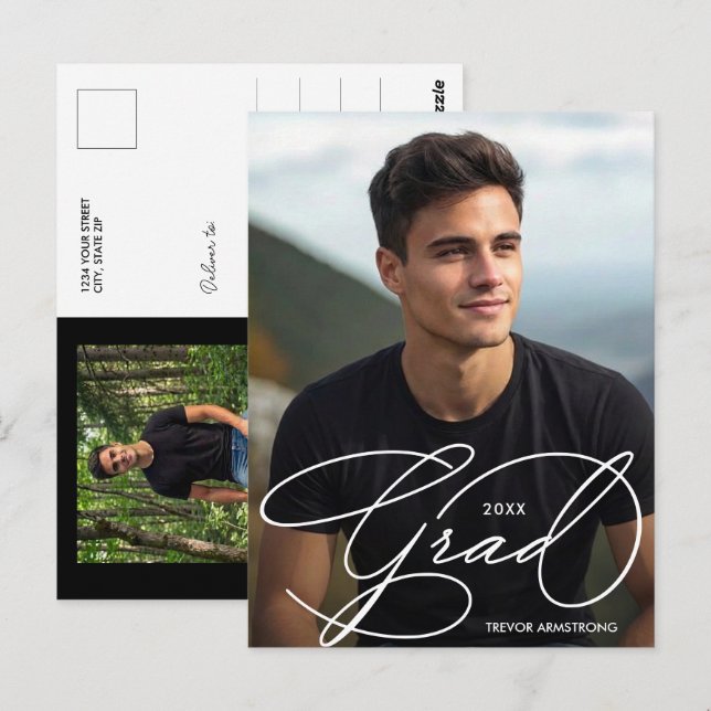 Cartão Postal Elegant Grad Script Photo Graduation (Frente/Verso)