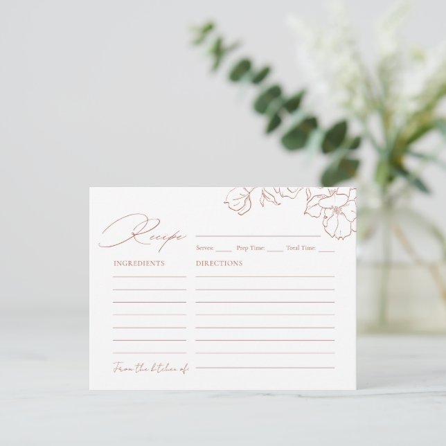 Cartão Postal Elegant hand drawn floral terracotta Recipe Card (Em pé/Frente)