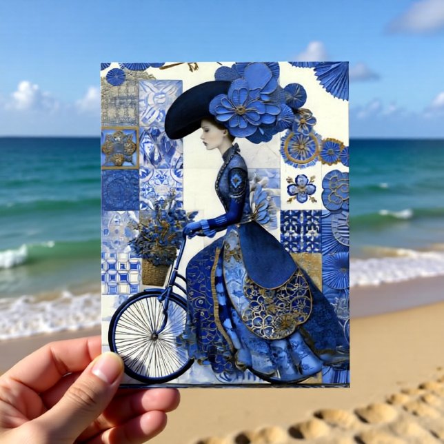 Cartão Postal Elegant Lady Bicycle Delft (Criador carregado)