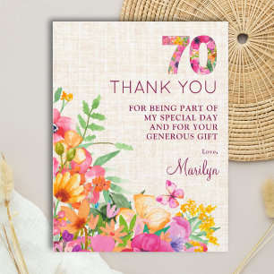 Cartão Postal Elegant Linen Aniversário de 70 anos Obrigado