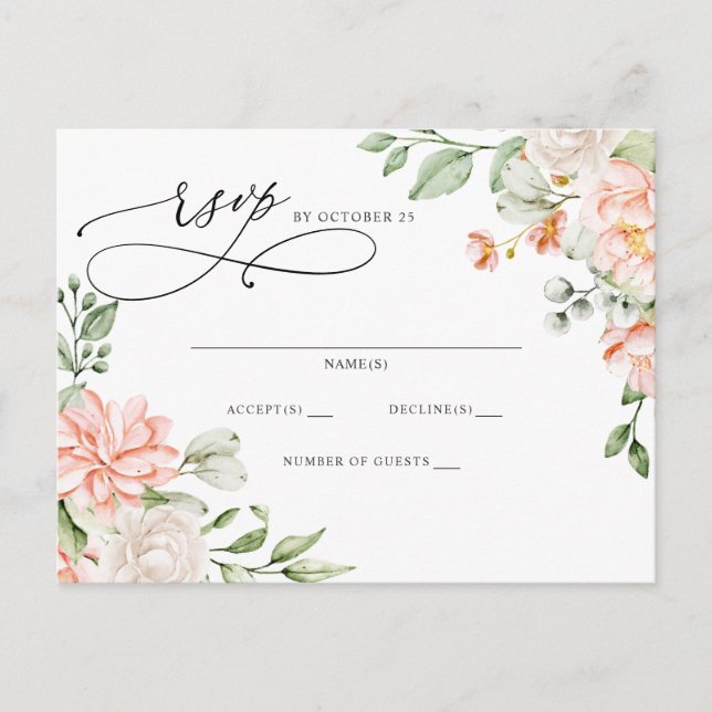 Cartão Postal Elegant Modern Botanical Blush Floral RSVP (Frente)