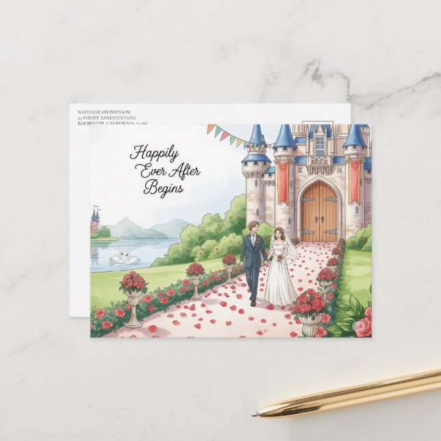 Cartão Postal Elegant modern wedding Save The Date postcard (Frente/Verso In Situ)