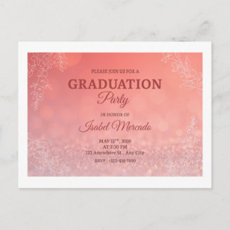 Cartão Postal Elegant Peach Floral  Graduation Party  Invitation