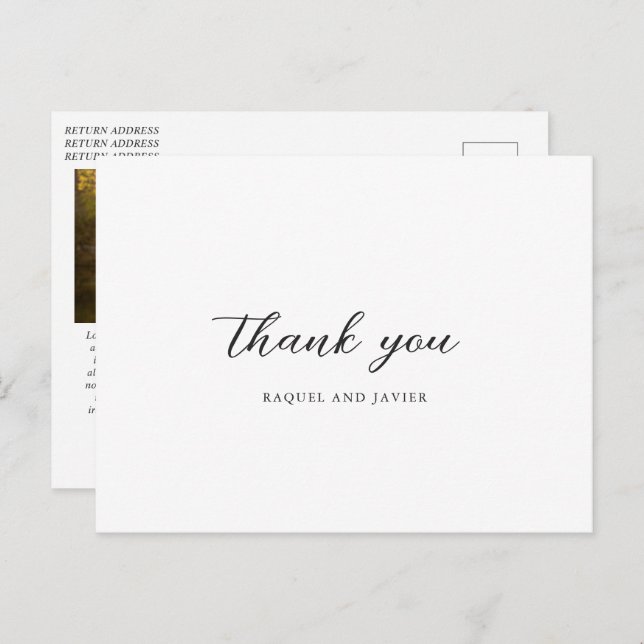 Cartão Postal Elegant Photo Classic Wedding Thank You (Frente/Verso)