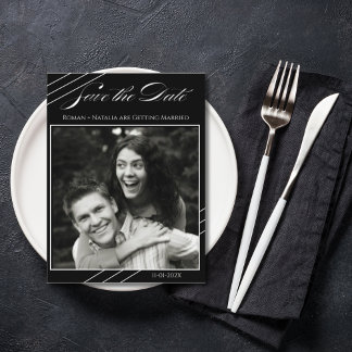 Cartão Postal Elegant Photo Minimalist Black White Save the Date