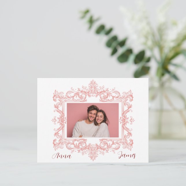 Cartão Postal Elegant Pink Valentine's Day Card - Custom Photo (Em pé/Frente)