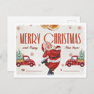 Cartão Postal Elegant Red and Beige Watercolor Christmas 