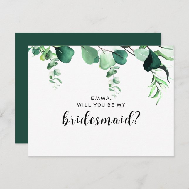 Cartão Postal Elegant Sage Green Eucalyptus Foliage Bridesmaid (Frente/Verso)