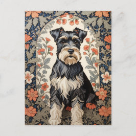 Cartão Postal Elegant Schnauzer William Morris Inspired Floral