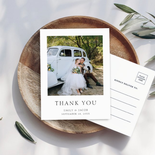 Cartão Postal Elegant Simple Photo Wedding Thank You (Criador carregado)