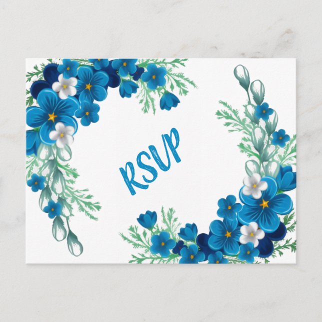 Cartão Postal Elegant Sky Blue Floral RSVP Card (Frente)