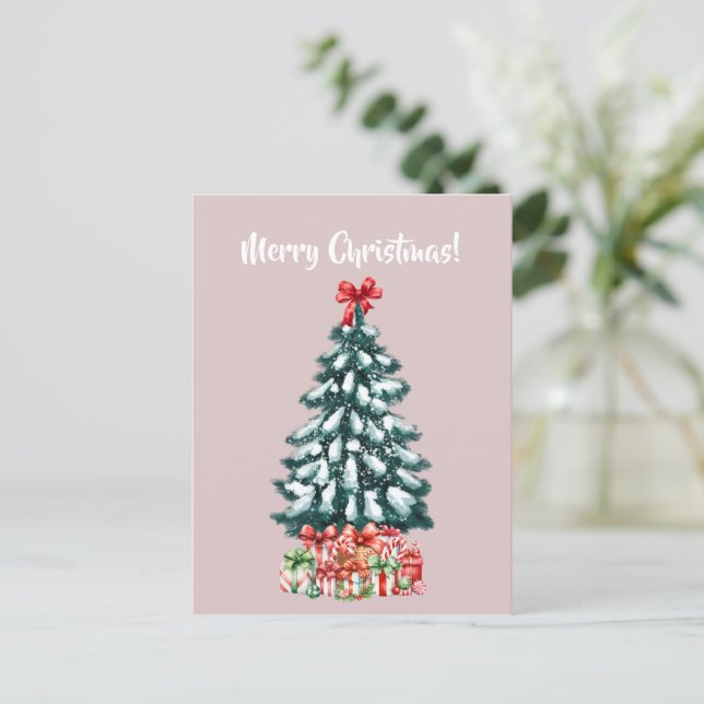 Cartão Postal Elegant Snowy Christmas Tree Postcard (Em pé/Frente)