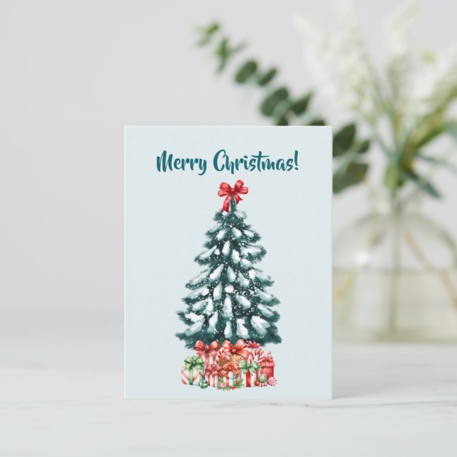 Cartão Postal Elegant Snowy Christmas Tree Postcard (Em pé/Frente)