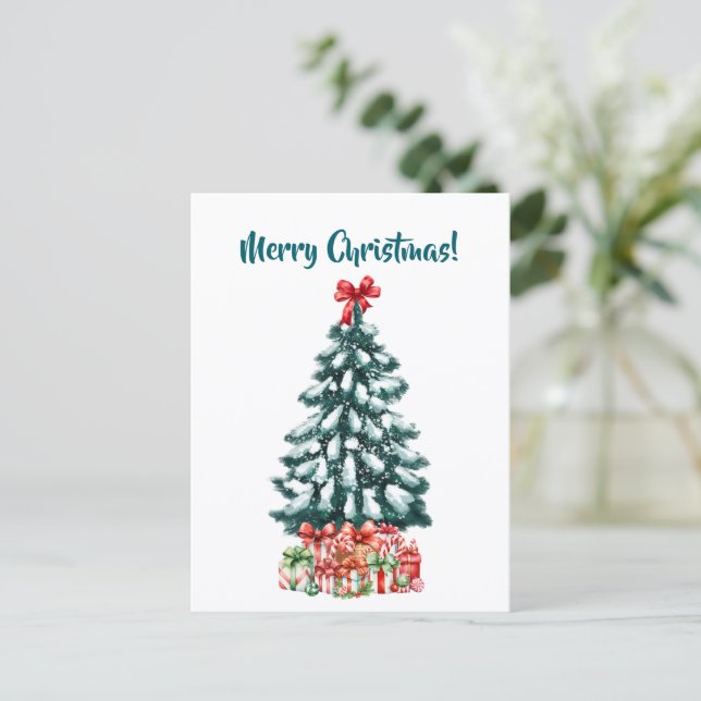 Cartão Postal Elegant Snowy Christmas Tree Postcard (Em pé/Frente)