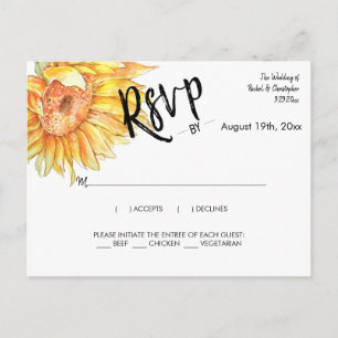 Cartão Postal Elegant Summer Wedding Sunflower Response RSVP