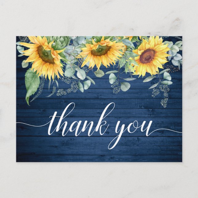Cartão Postal Elegant Sunflowers Eucalyptus Rustic Thank You (Frente)