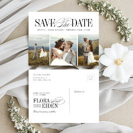 Cartão Postal Elegant Timeless Typography 3 photo Save The Date