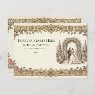 Cartão Postal Elegant Vintage Floral Wedding Invitation Postcard