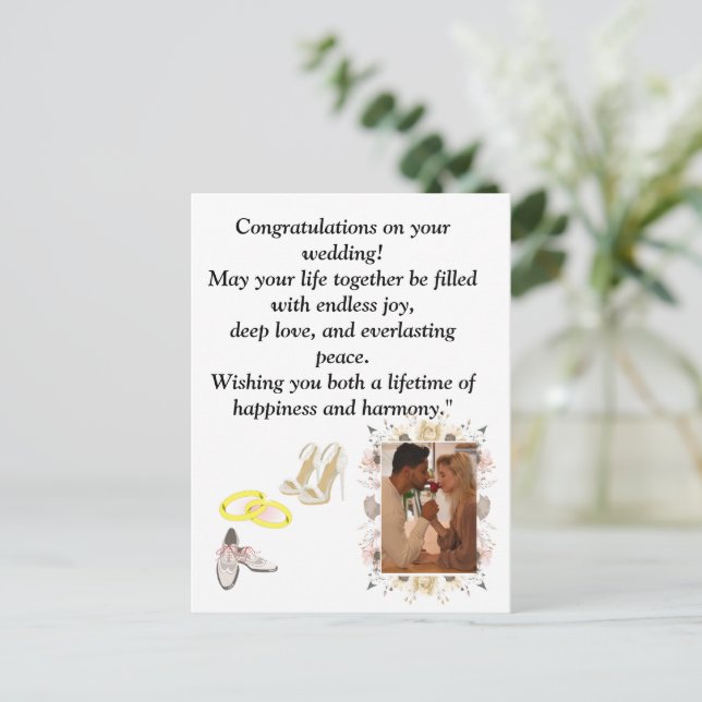 Cartão Postal Elegant Wedding Congratulations Card | Romantic Fl (Em pé/Frente)