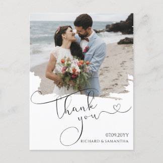 Cartão Postal Elegant Wedding Script Thank You Photo