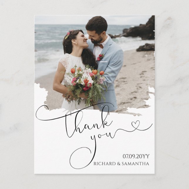 Cartão Postal Elegant Wedding Script Thank You Photo (Frente)