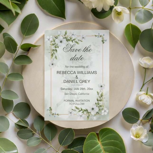 Cartão Postal Elegant White Floral Wedding Save the Date Postcar (Criador carregado)