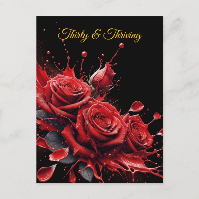 Cartão Postal Elegante 30º Aniversário - Rosas em Flor (Frente)