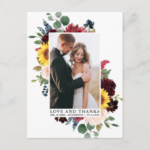Cartão Postal Elegante Agradecimento de Amor Floral Misto em Aqu