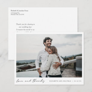 Cartão Postal Elegante Agradecimento de Casamento com Foto Minim