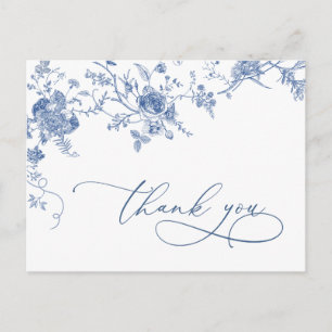 Cartão Postal Elegante Agradecimento Floral Francês Azul Vitoria